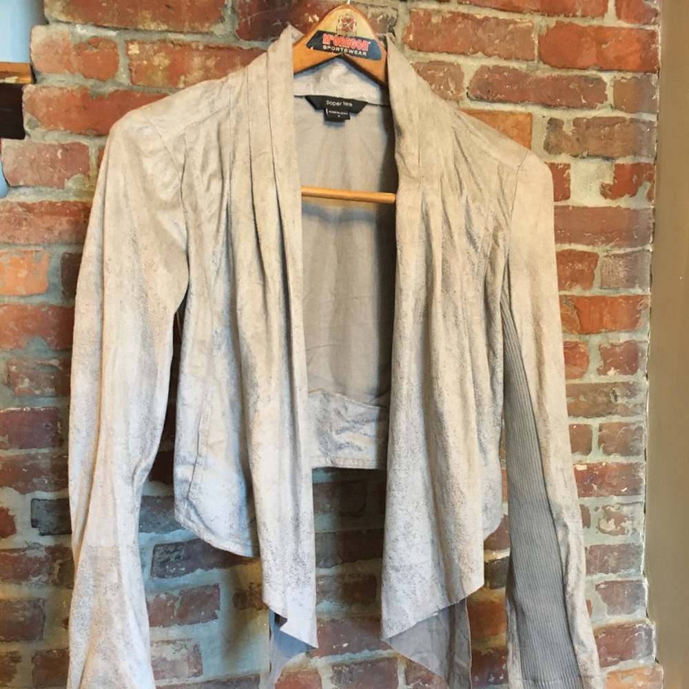 Paper Tee Taupe Open/Waterfall Front Thin Jacket - image 1